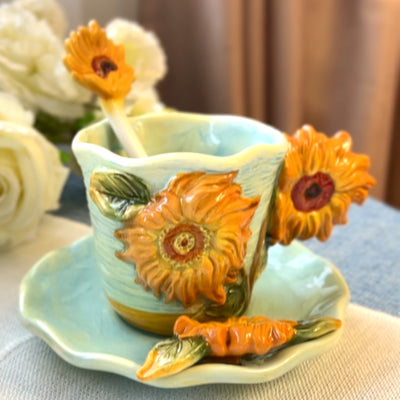 Taza de Cerámica Inspirada en Van Gogh Noche Estrellada con Plato - Image 3