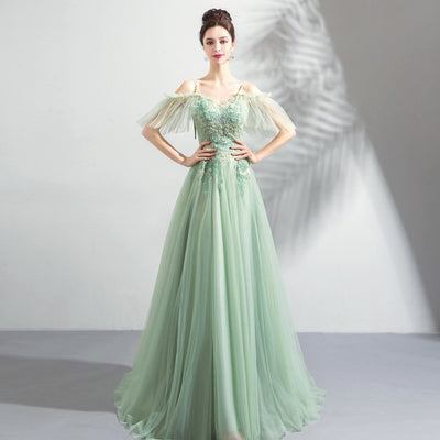 Vestido de Fiesta Menta Hombro Descubierto para Boda y Eventos Especiales