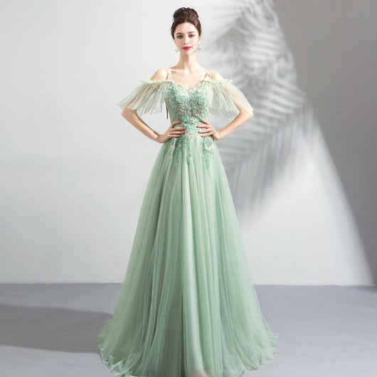 Vestido de Fiesta Menta Hombro Descubierto para Boda y Eventos Especiales
