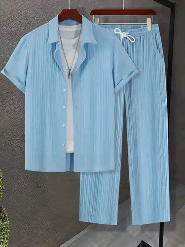 Conjunto de Camisa y Pantalón Corto Bambú Texturizado Multicolor para Hombre - Image 12