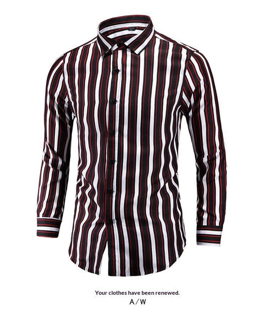 Camisa Manga Larga a Rayas Estilo Coreano para Hombres Jóvenes - Image 18
