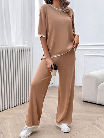 Conjunto de 2 Piezas: Blusa Suelta de Punto con Contraste + Pantalón - Image 19