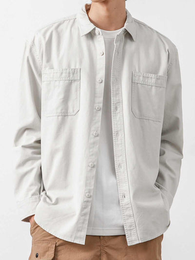 Camisa Casual Retro de Algodón Puro para Hombre - Gris Elegante - Image 7