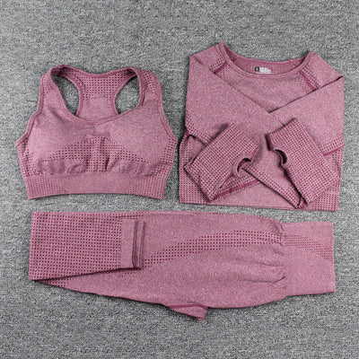 Conjunto Deportivo 3 Piezas: Top Manga Larga, Sostén y Pantalones para Yoga - Image 20