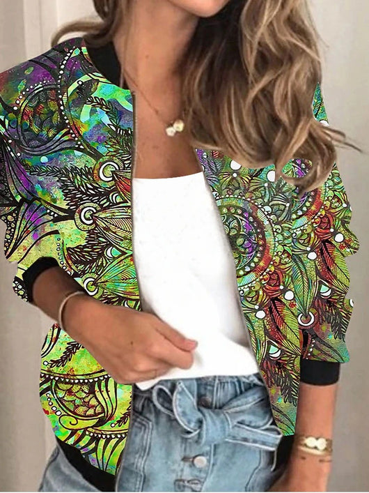 Abrigo Cardigan Estampado con Cuello Alto Suelto para Mujer - Image 4