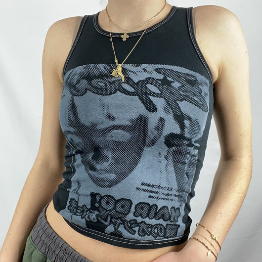 Top Cropped sin Mangas con Estampa de Retrato - Cuello Redondo Casual - Image 13