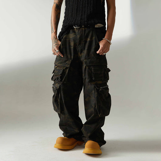 Pantalón de Trabajo Camuflaje Americana Cintura Alta Pierna Ancha