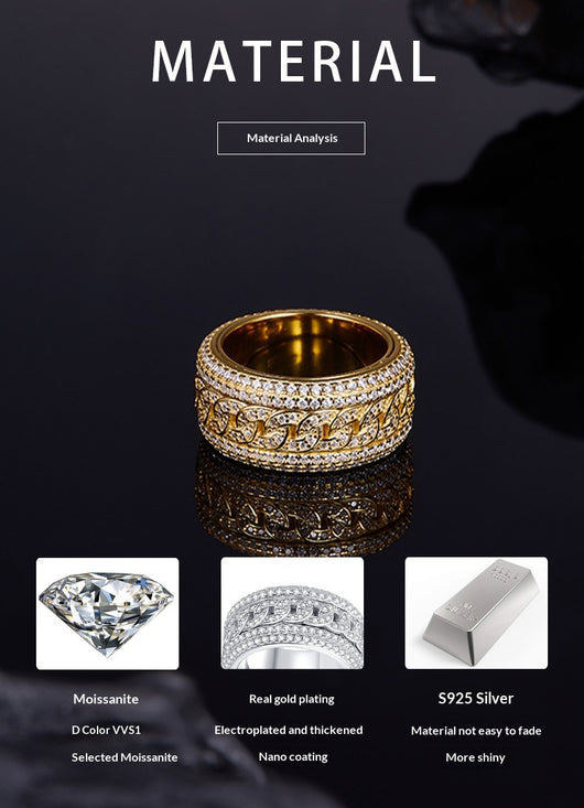 Anillo Cubano Giratorio de Plata 925 con Moissanita Completa para Hombre - Image 8