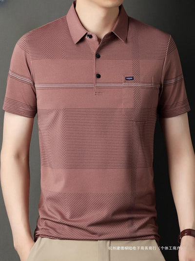 Polo Manga Corta con Rayas y Solapa para Hombre - Image 3