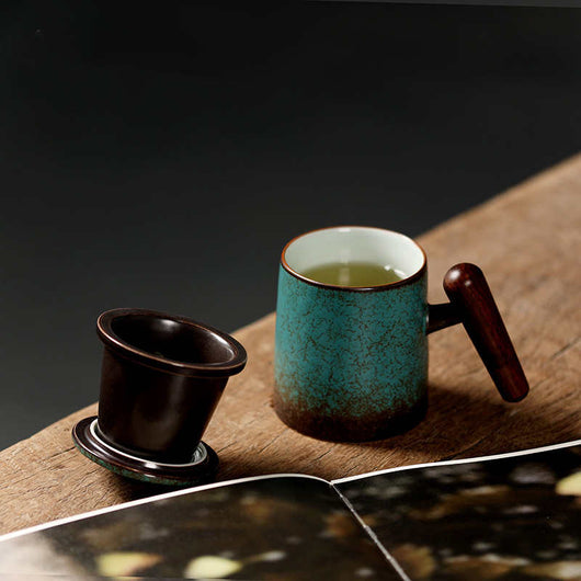 Taza Cerámica Japonesa con Tapa y Separador de Té - Image 4