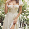 Vestido Elegante Cuello Cuadrado con Abertura Lateral y Mangas Abullonadas