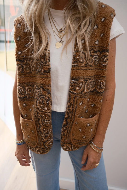 Chaqueta Camisola Western Estilo Paisley en Lana de Cordero Beige - Image 4
