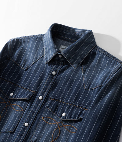 Camisa Denim a Rayas con Efecto Vintage Desgastado - Image 30