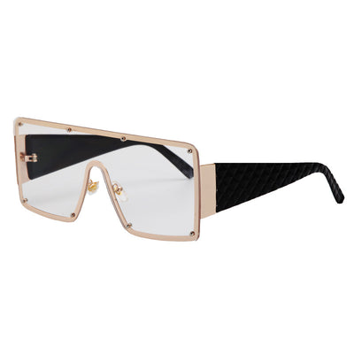 Oversized square frame sunglasses with brown gradient lenses and tortoise shell arms featuring a textured diamond pattern. - Image 10