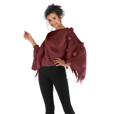 Poncho Tejido con Borlas y Diseño Irregular - Suéter Cape Elegante - Image 4