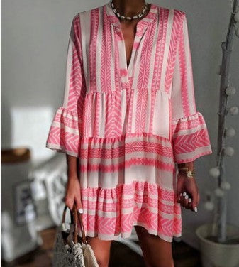 Vestido Estampado Suelto Estilo Europeo