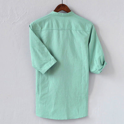 Camisa de Algodón y Lino Transpirable con Botones - Image 11