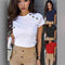 Blusa Casual de Botones Cuello Redondo Manga Corta