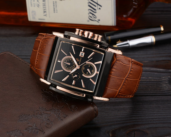 Reloj Pulsera de Cuero Cuadrado para Hombre