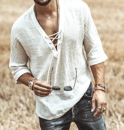 Playera Estampada con Encaje de Manga Media para Hombre - Image 9