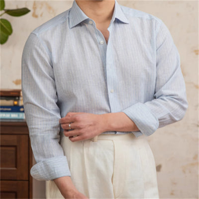 Camisa Casual de Rayas Algodón y Lino - Estilo Vintage Clásico - Image 3