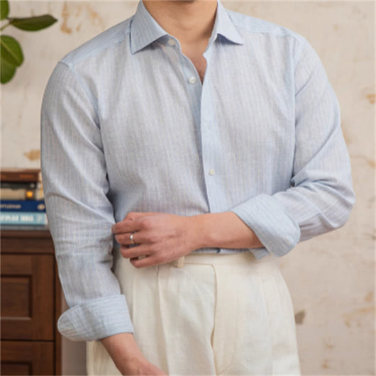 Camisa Casual de Rayas Algodón y Lino - Estilo Vintage Clásico - Image 3