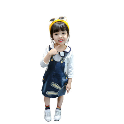 Vestido Denim Infantil con Bordado de Conejo y Tirantes para Niñas - Image 6
