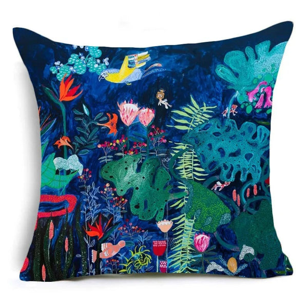 Funda de Almohada Flores Pintadas a Mano Estilo Nórdico Retro