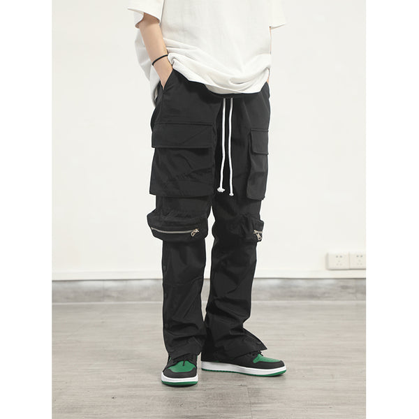 Pantalón Holgado de Color Sólido con Múltiples Bolsillos