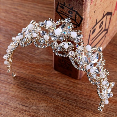 Corona Tiara Nupcial de Cristal Barroco Lujo con Acabado Oro Claro - Image 12
