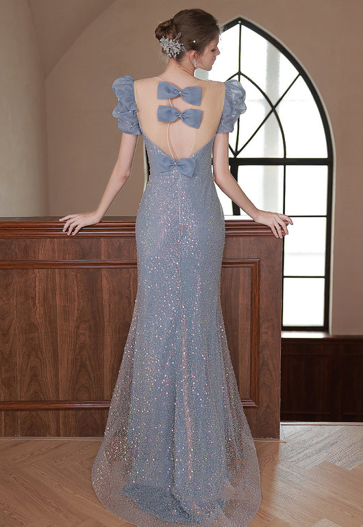 Vestido Azul con Hombros Joyero - Image 3