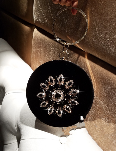 Cartera de Noche Velvet con Diamantes - Bolso Redondo Elegante para Fiestas - Image 2