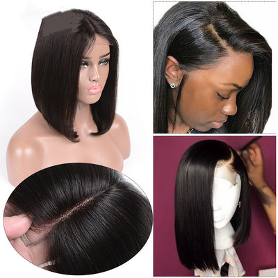 Peluca Frontal de Encaje Cabello Liso Negro Corto - Image 4
