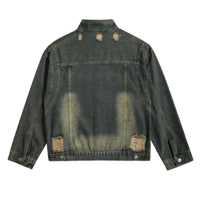 Chaqueta Denim con Cuello Alto y Detalles Rotos - Image 2