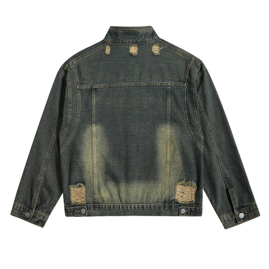 Chaqueta Denim con Cuello Alto y Detalles Rotos - Image 2