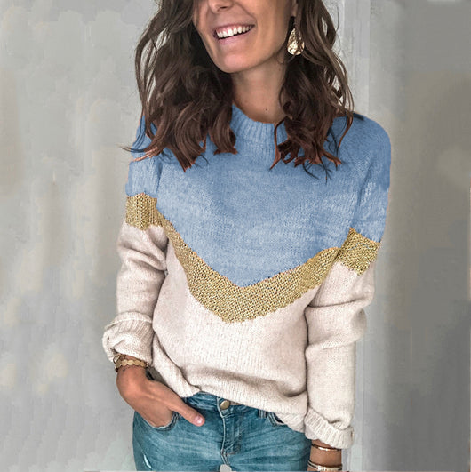Suéter de cuello redondo con mangas raglán patchwork - Image 19