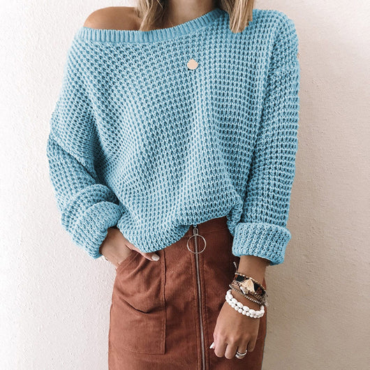 Suéter Tejido Suelto con Cuello Sesgado para Mujer - Otoño e Invierno - Image 13