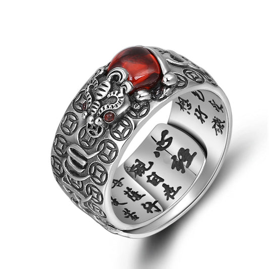 Anillo Mantra Sutra del Corazón Pixiu para Dedo Índice