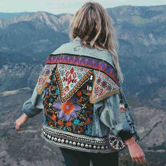 Blusa Retro Bordada Estilo Nacional - Manga Larga Clásica para Mujer