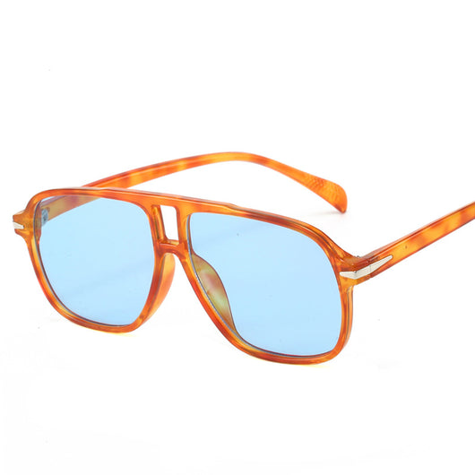 Black frame retro double beam sunglasses with bright orange lenses, featuring silver accents on the temples. - Image 5