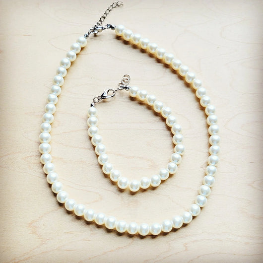 **Conjunto de colar e pulseira de pérolas de vidro da coleção Wedding 259w**