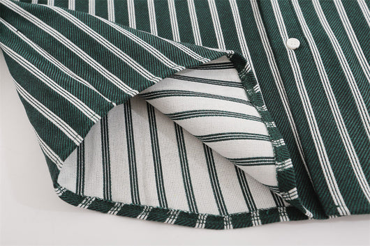 Camisa Casual de Manga Larga con Rayas Verticales y Bolsillo Contraste - Image 14