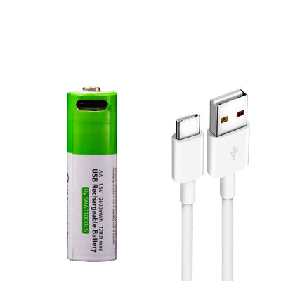 Two green AA 1.5V rechargeable batteries with Type-C ports and a white USB-C charging cable in green retail packaging. - Image 13