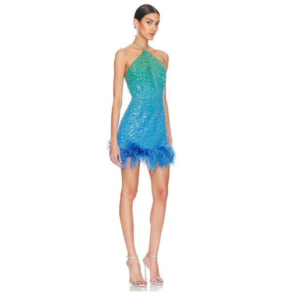 Vestido de Fiesta con Lentejuelas y Tirantes Plumados - Image 6