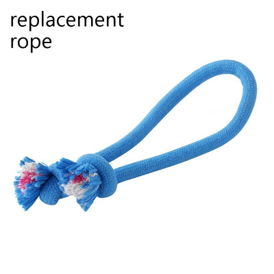 Blue pet toy with a spherical base and two knotted ropes, labeled as a "Second generation blue bird call" toy. - Image 8