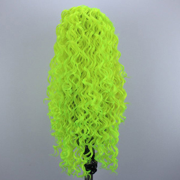 Peluca Ondas Grandes Fluorescente Cabello Largo con Encaje Frontal Fibra Sintética