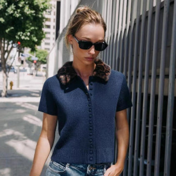 Blusa Tejida Estampado Animal Cuello Especial Manga Corta Moda Europea