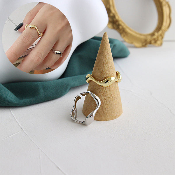 Anillo de Plata S925 Minimalista Ondulado Brillante para Mujer