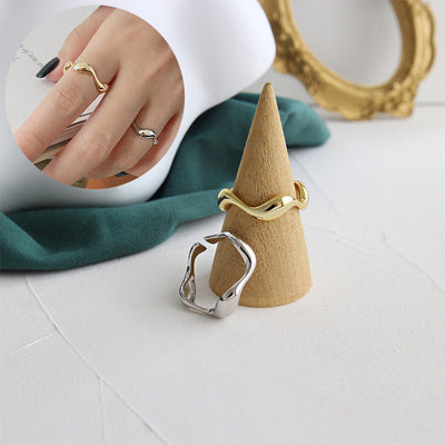Anillo de Plata S925 Minimalista Ondulado Brillante para Mujer