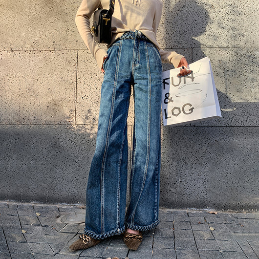 Pantalones de Mezclilla Acampanados Tejidos a Mano para Mujer